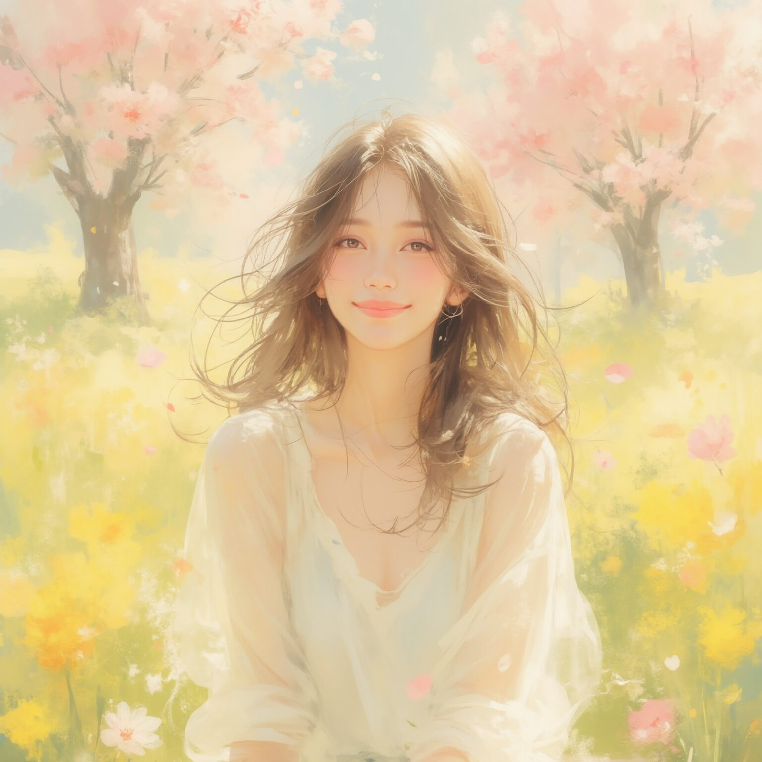 AIイラストのプロンプト - TensorArt：Blossoms in Her Smile