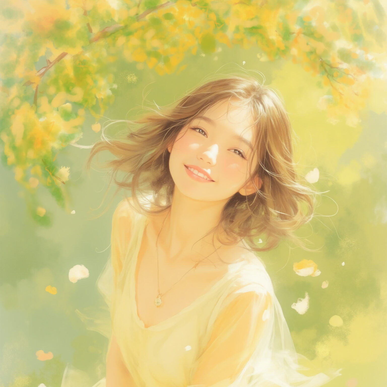 AIイラストのプロンプト - TensorArt：Embraced by the Scent of Mimosa