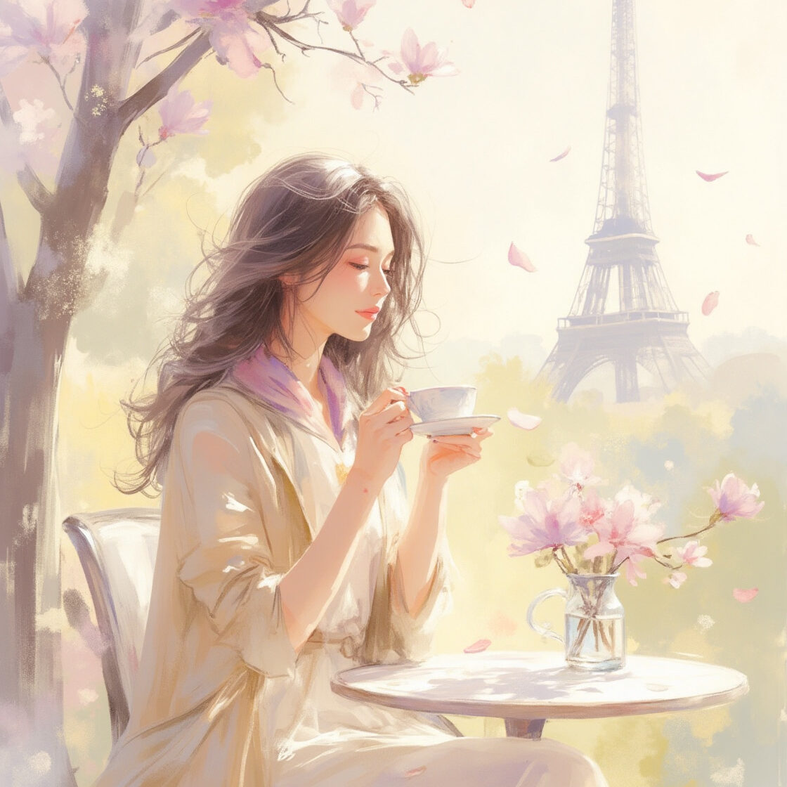 AIイラストのプロンプト - TensorArt：In Thoughts of the Eiffel Tower