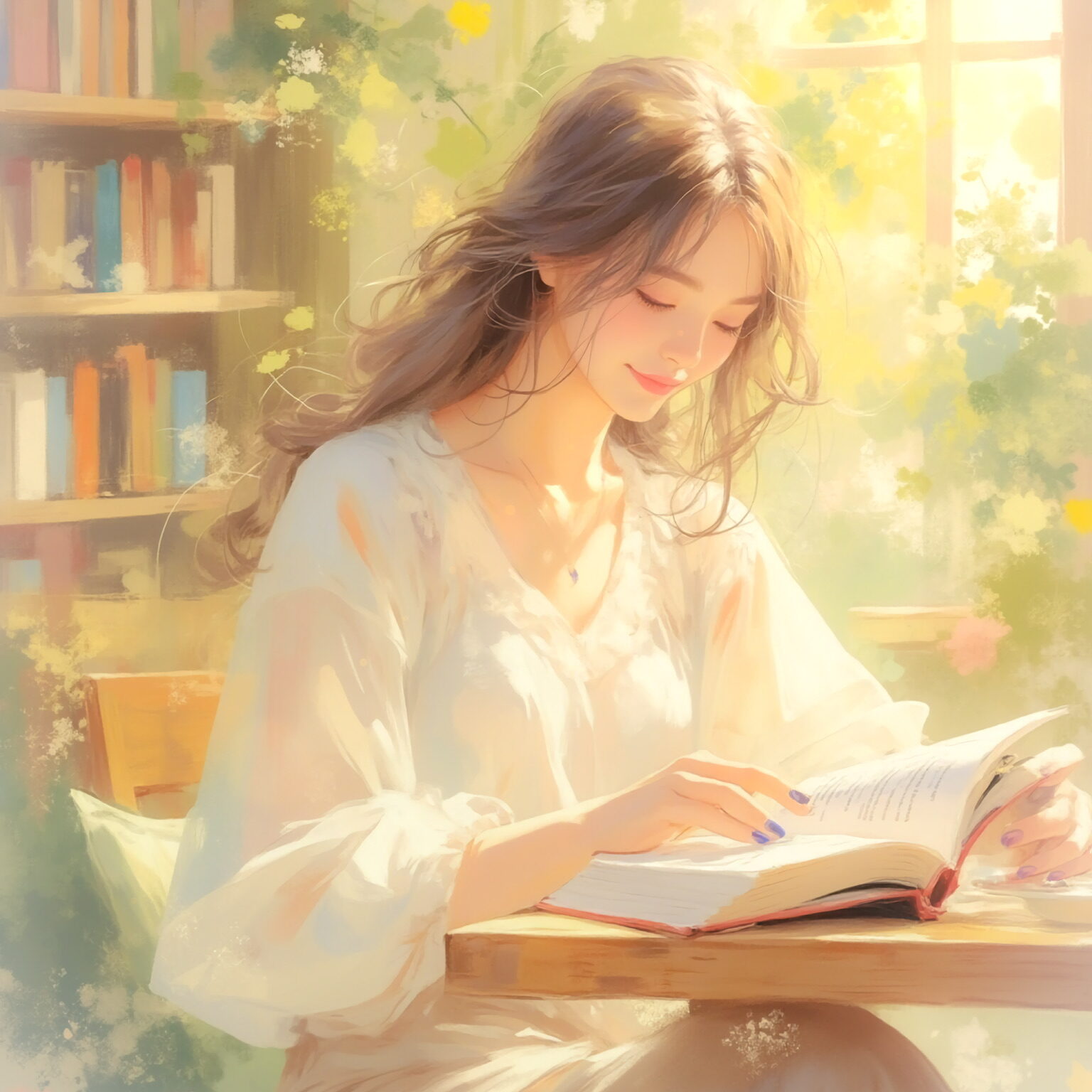 AIイラストのプロンプト - TensorArt：Stillness in the Library