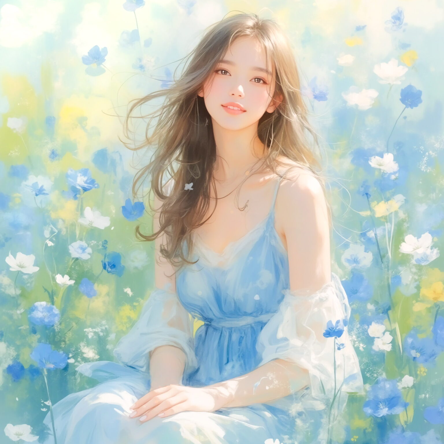 AIイラストのプロンプト - TensorArt：In the Field of Light Blue