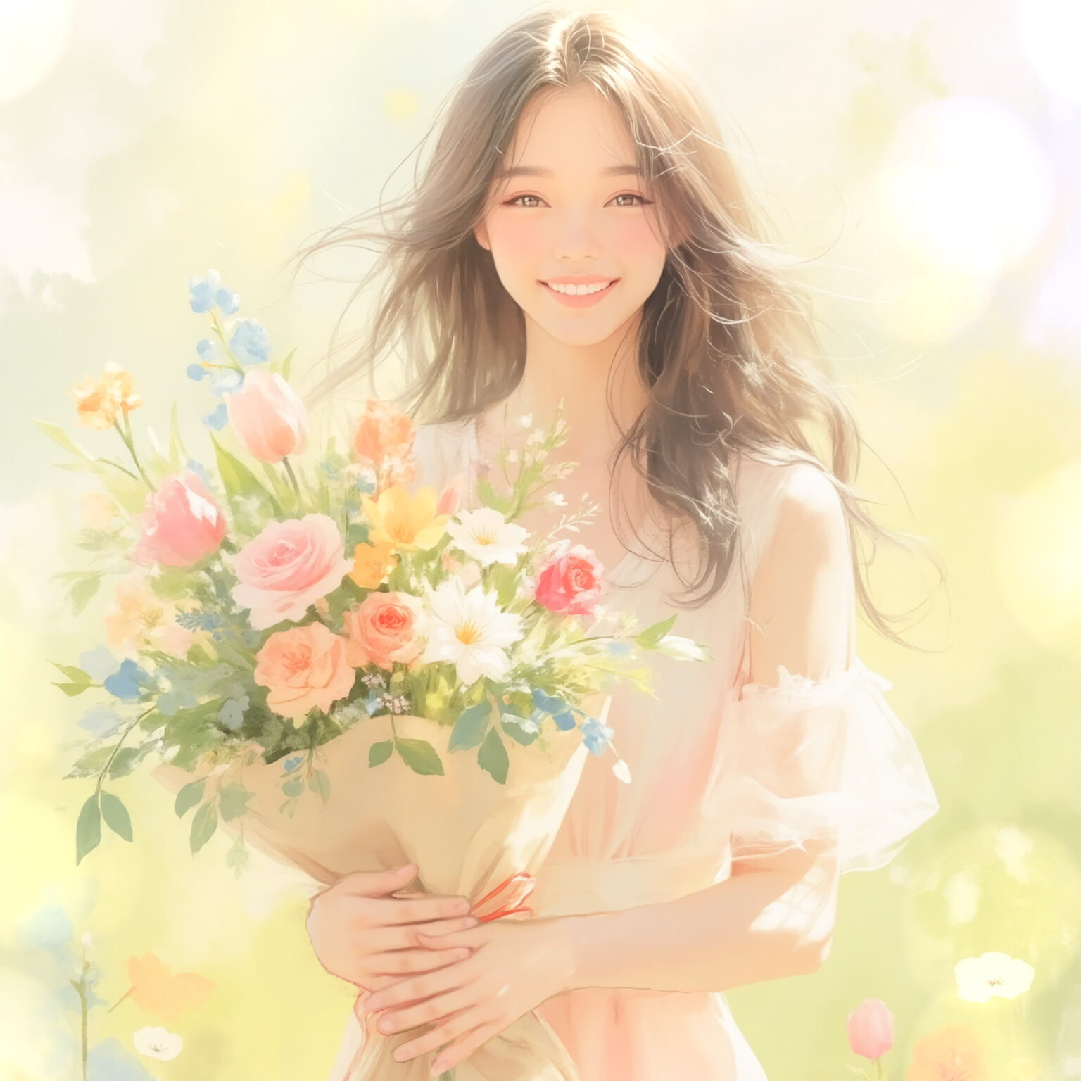 AIイラストのプロンプト - TensorArt：A Floral Smile for Your Heart