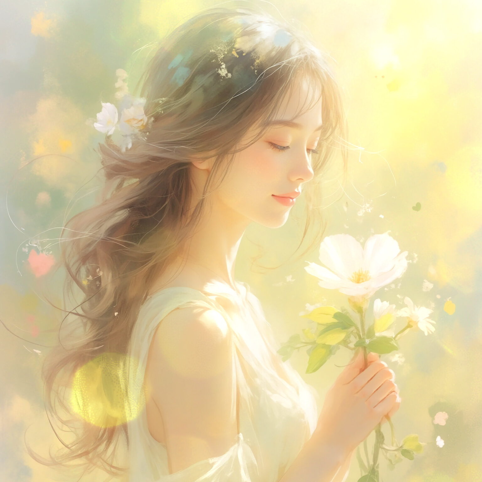 AIイラストのプロンプト - TensorArt：White Morning Glories in the Quiet of Light