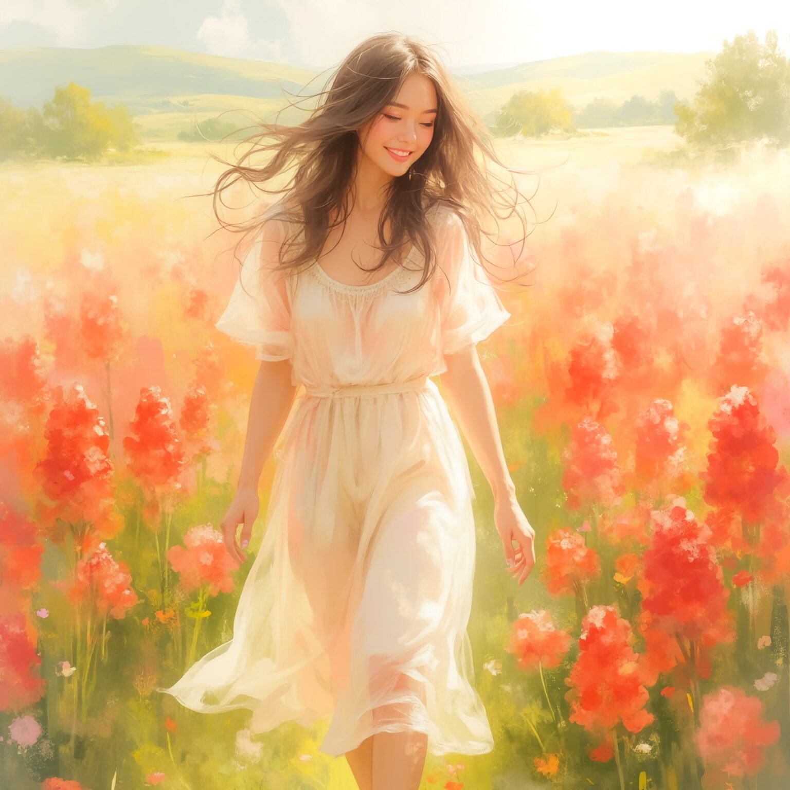 AIイラストのプロンプト - TensorArt：Among the Crimson Lights of Spring