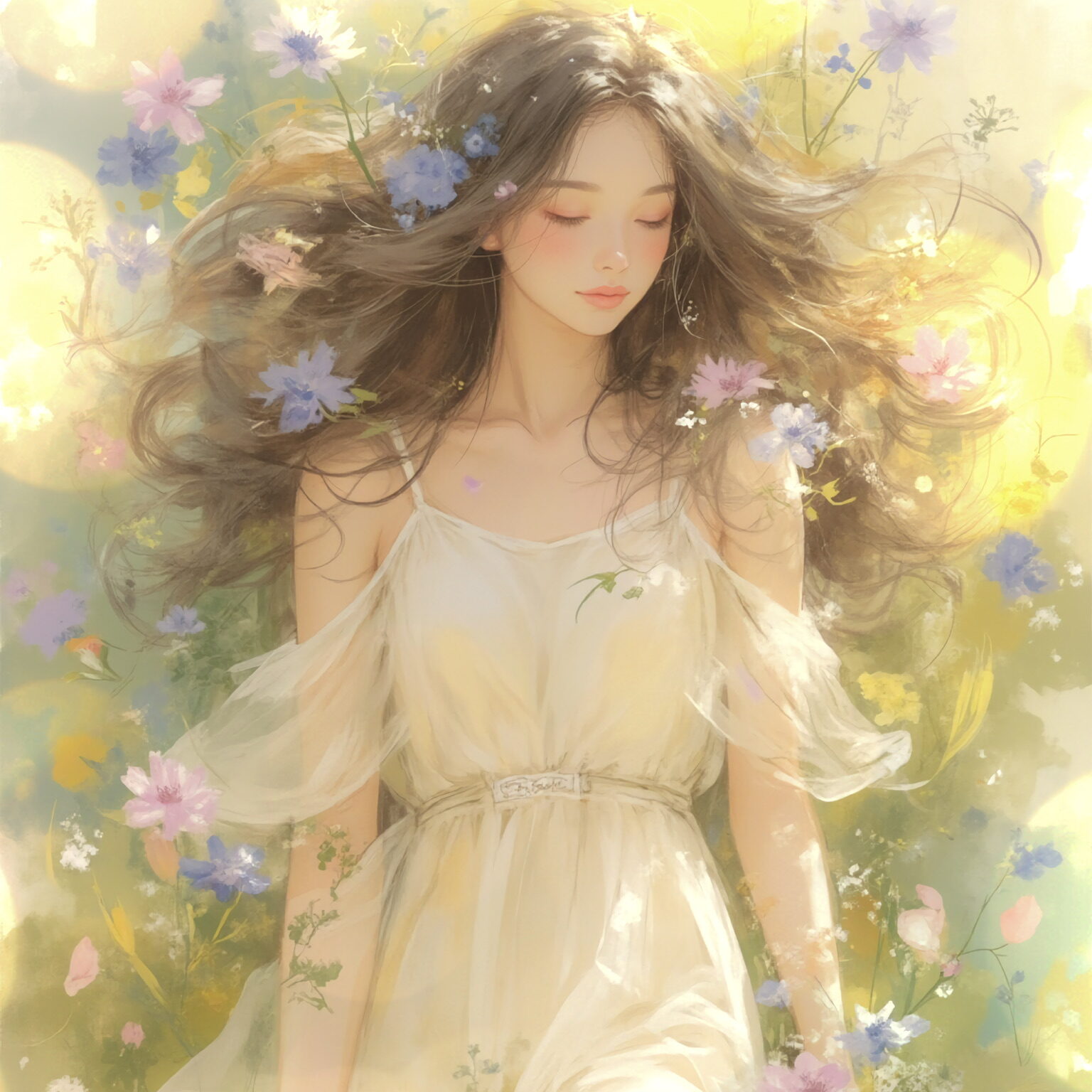 AIイラストのプロンプト - TensorArt：Slumber in Blooming Light