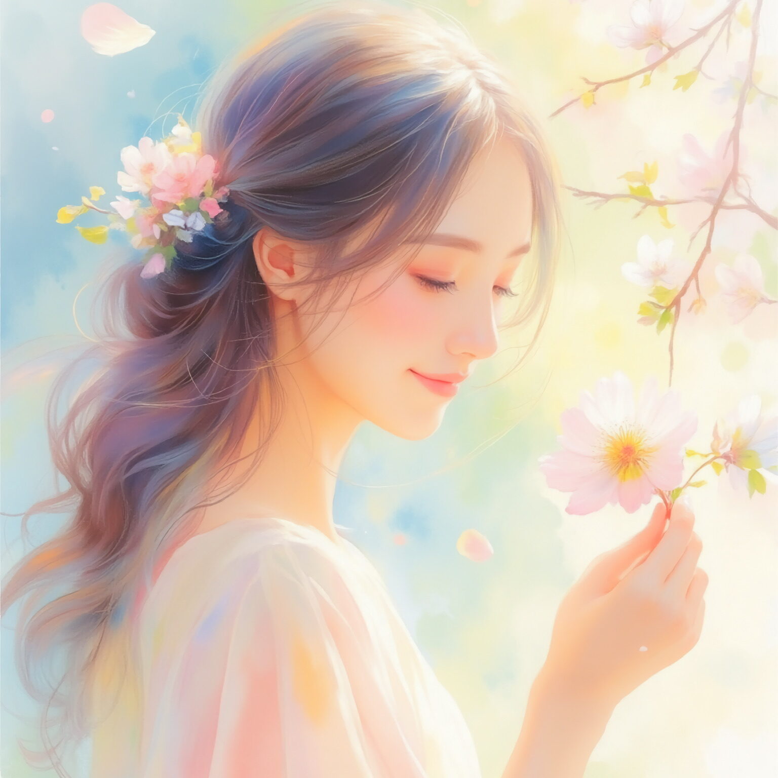AIイラストのプロンプト - TensorArt：When the Apple Blossoms Bloom