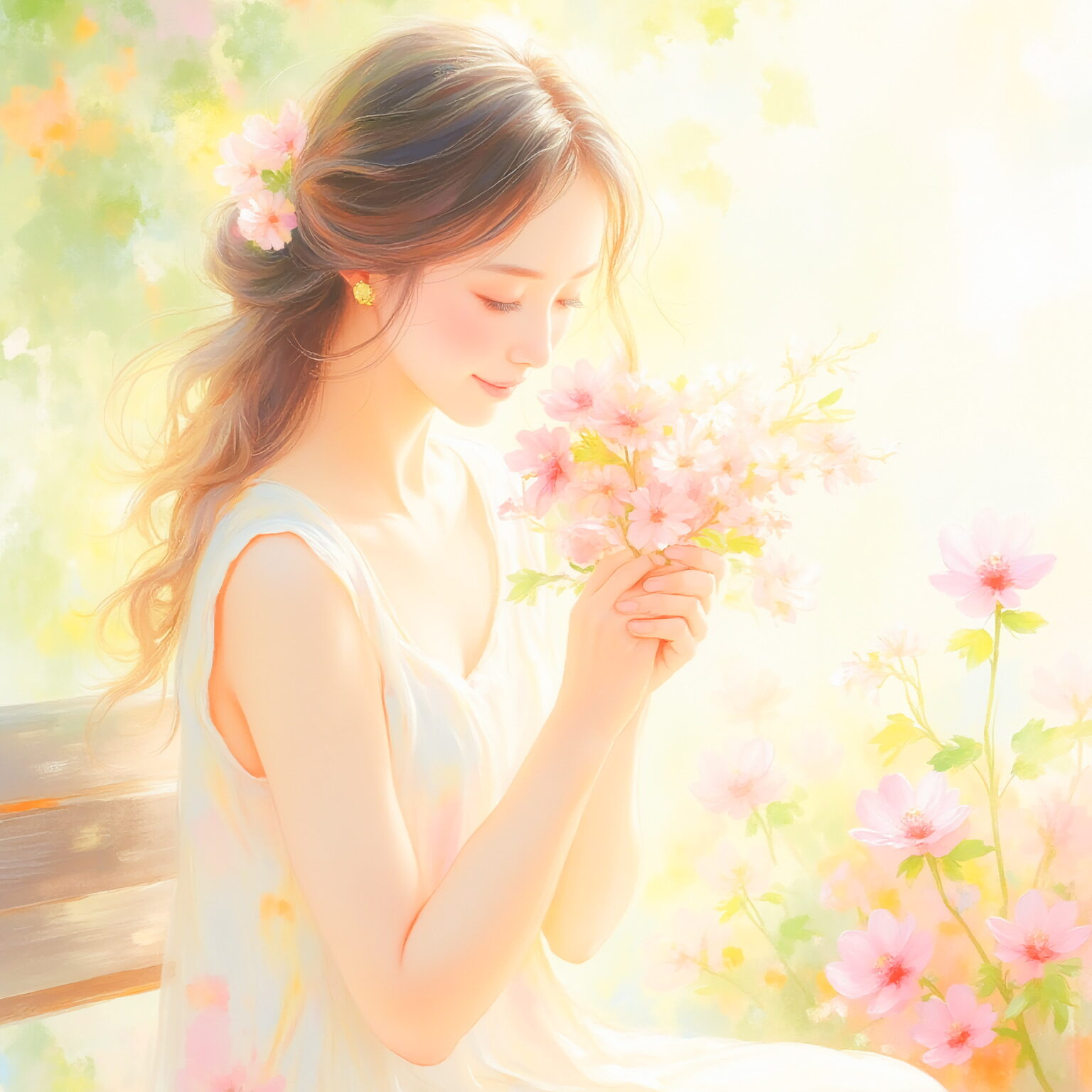 AIイラストのプロンプト - TensorArt：Listening to the Fragrance of Spring