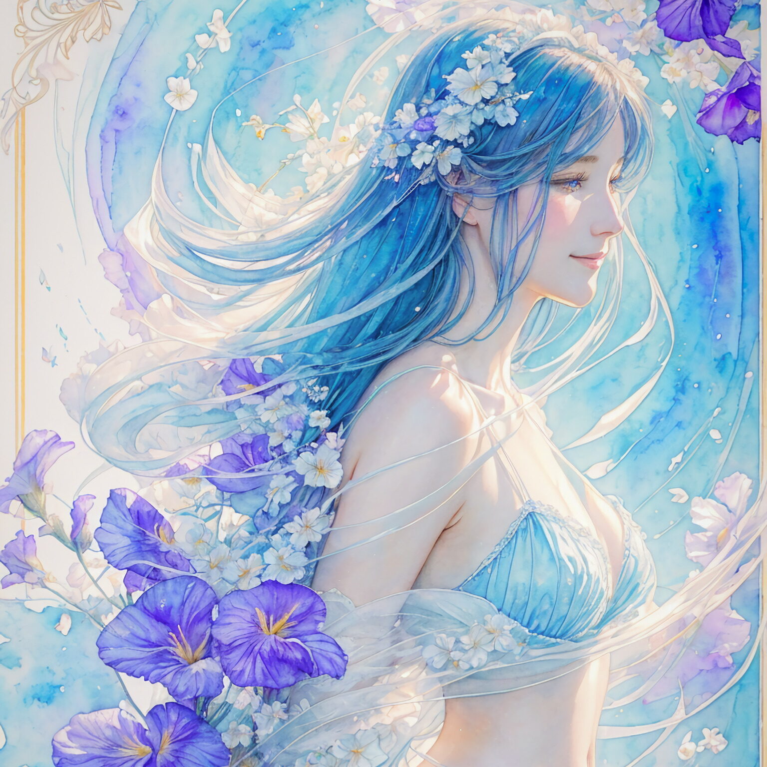 AIイラストのプロンプト - TensorArt：Embraced by the Azure Breeze