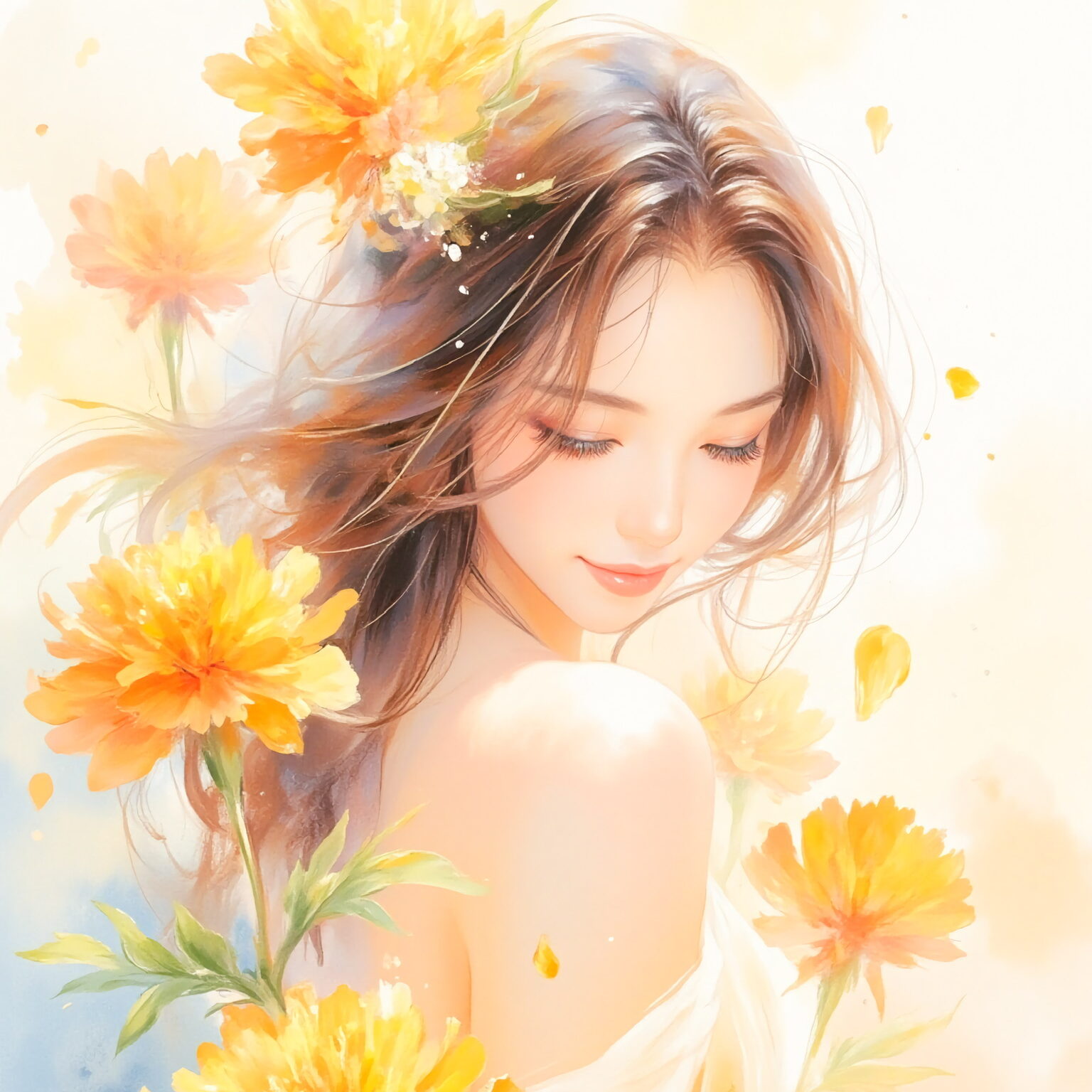 AIイラストのプロンプト - TensorArt：Embraced by Marigolds