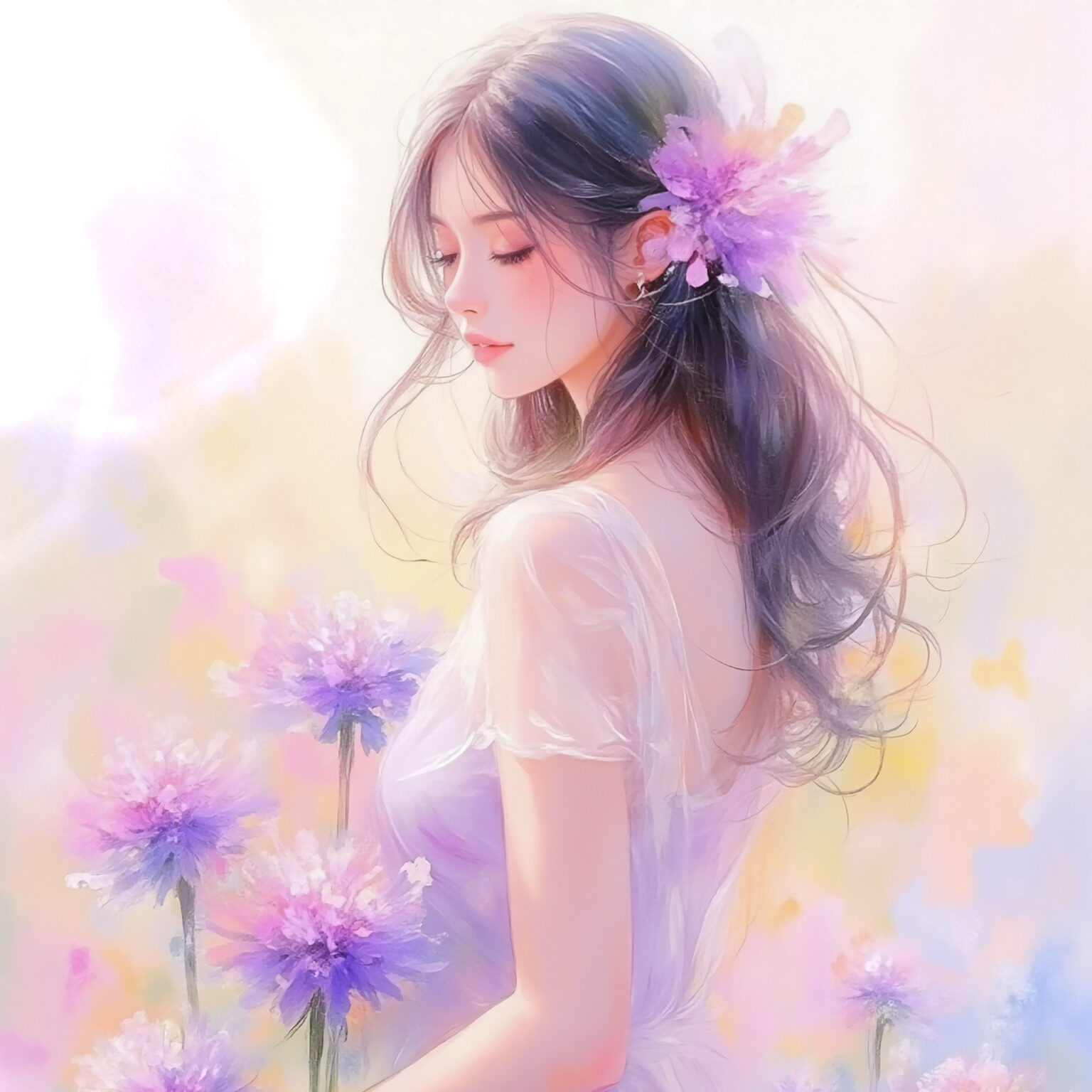 AIイラストのプロンプト - TensorArt：When the Wind Brings Allium