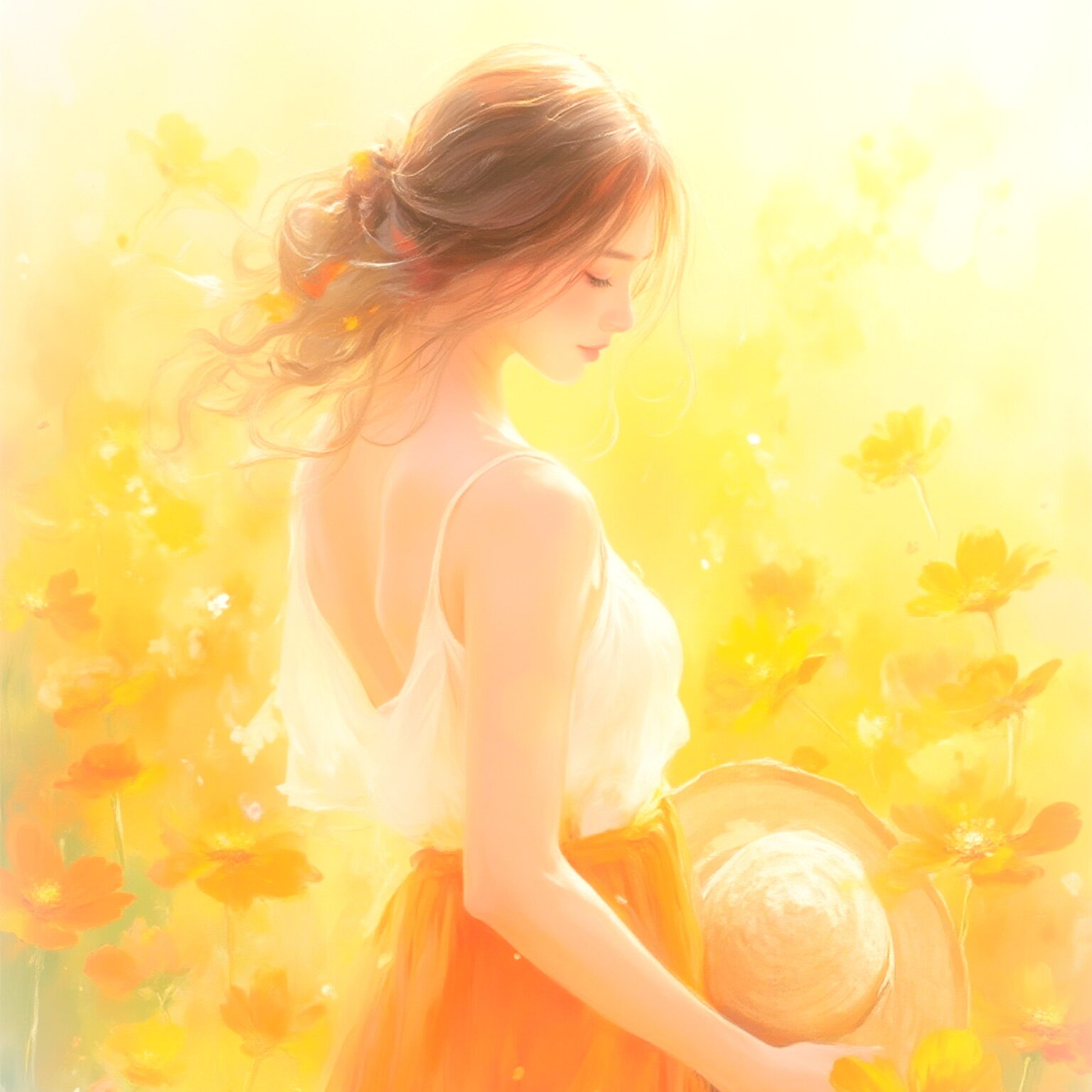 AIイラストのプロンプト - TensorArt：Walking in Golden Bloom