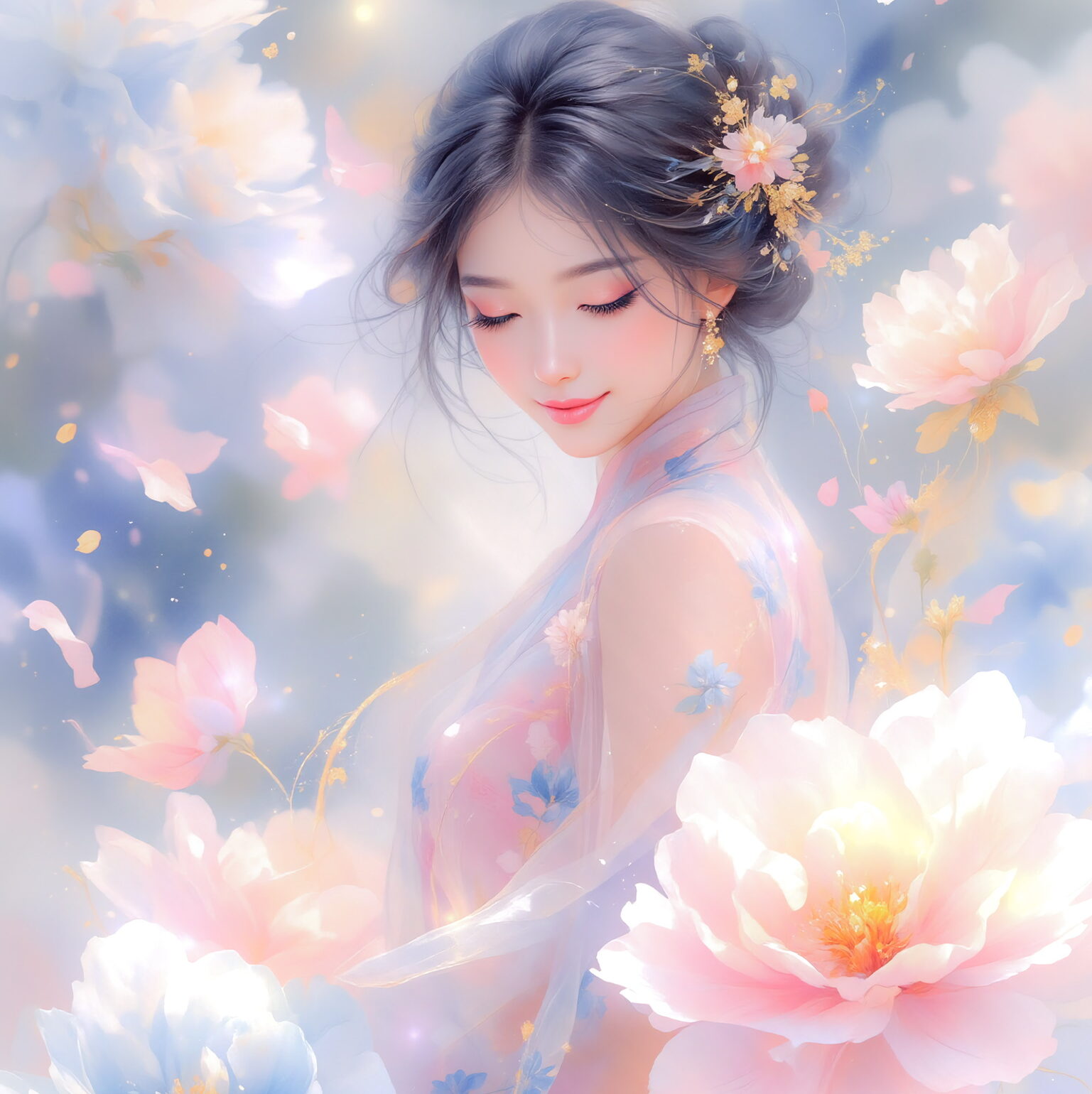 AIイラストのプロンプト - TensorArt：Between Dreams and Peonies