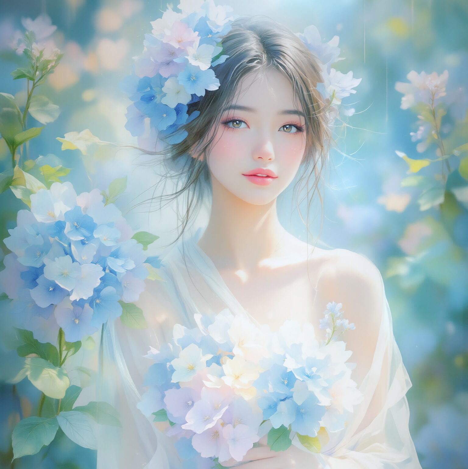 AIイラストのプロンプト - TensorArt：Ephemeral Rain, Gentle Flowers