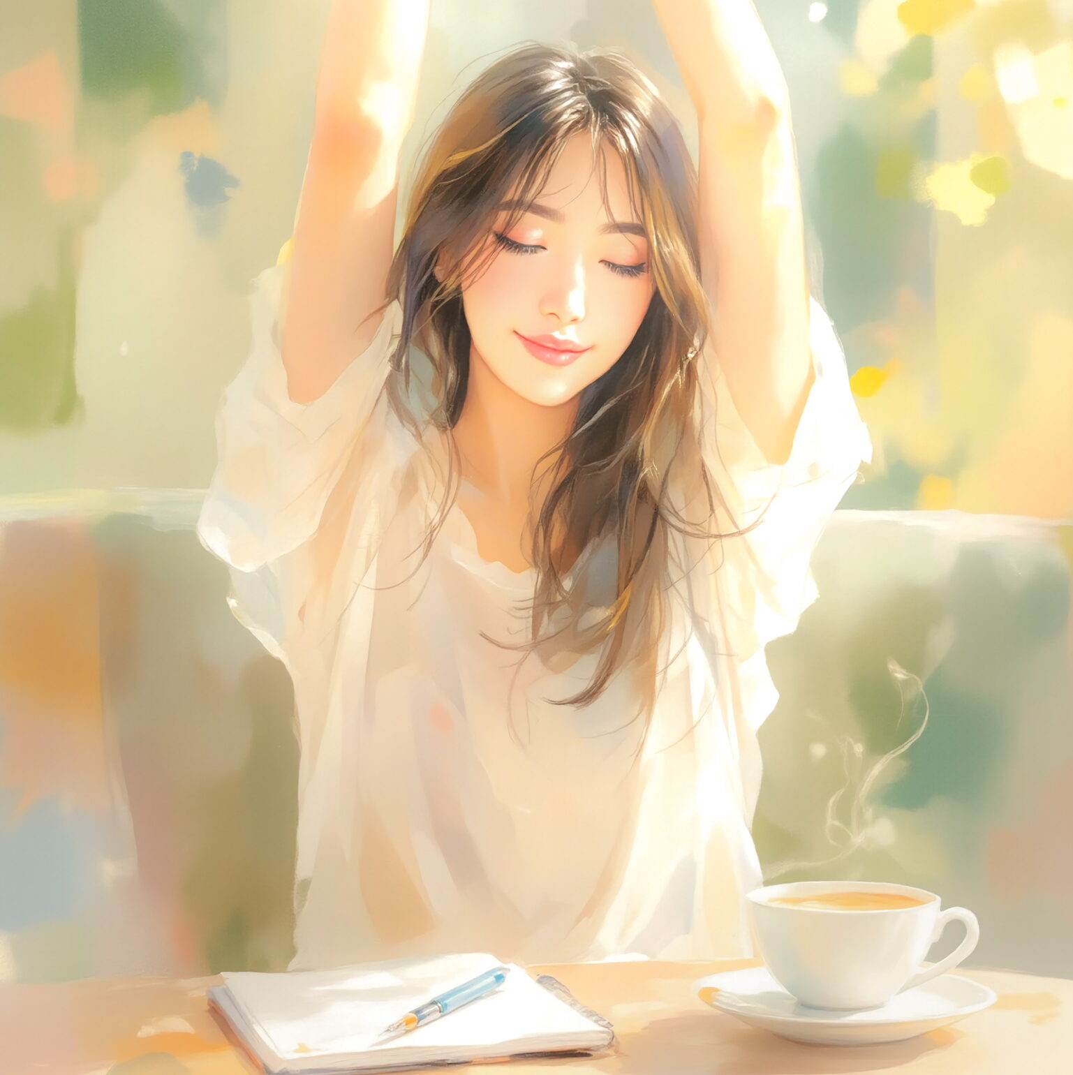 【AIイラスト】The Moment Between Effort and Ease：がんばった後の、ほっとひと息｜TensorArt作品紹介