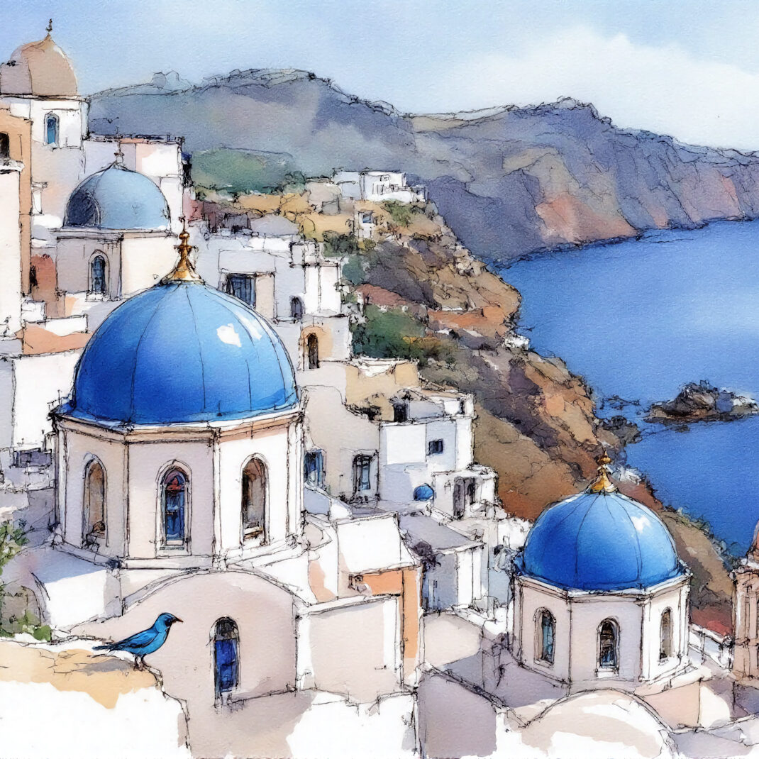 【AIイラスト】Whispers of the Aegean Breeze：エーゲ海の風が香るサントリーニの白い街並み｜TensorArt作品紹介