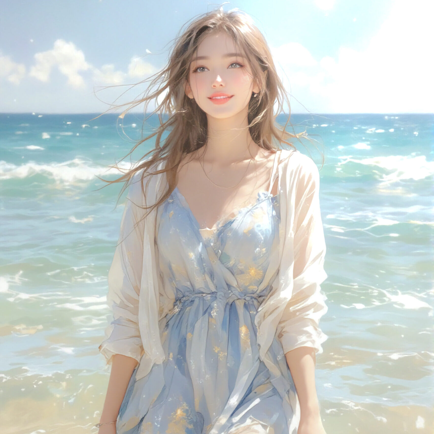 【AIイラスト】Seaside Serenity：夏の海辺のひとときの情景｜TensorArt作品紹介