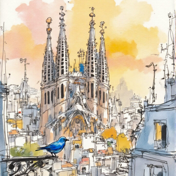 【AIイラスト】Sagrada Familia at Sunset：夕焼けに染まる聖堂｜TensorArt作品紹介
